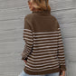 Striped Half-Button Frill Trim Sweater