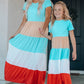Girls Color Block Round Neck Maxi Dress