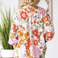 Floral Notched Neck Balloon Sleeve Blouse
