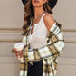 Plaid Dropped Shoulder Curved Hem High-Low Shacket