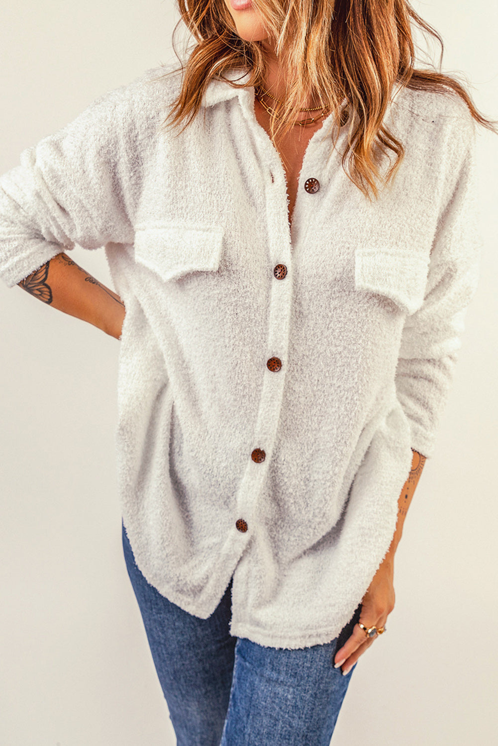 Plush Button Down Collared Jacket