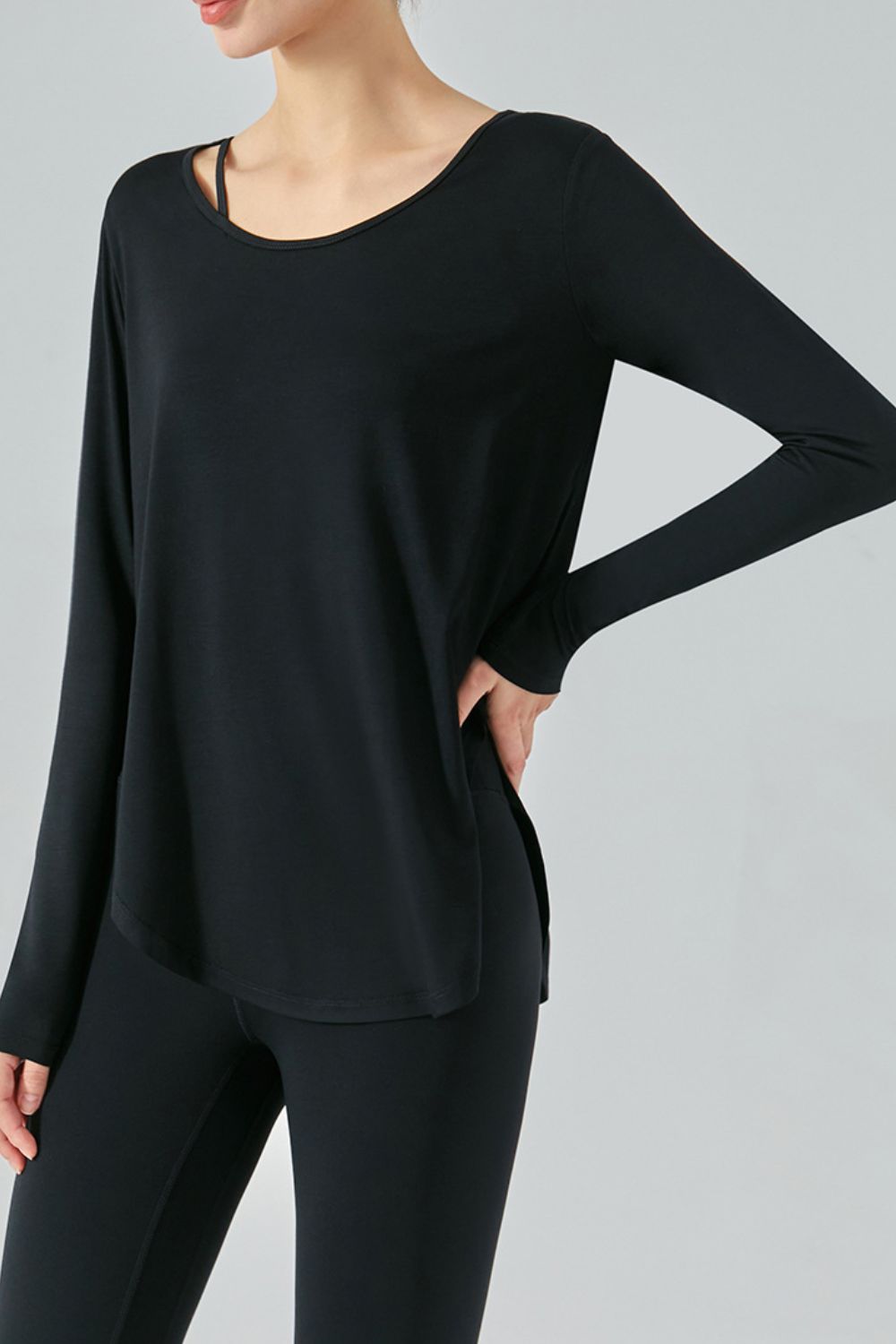 Neck Detail Slit Sports Top