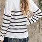 Striped Button Detail Mock Neck Sweater