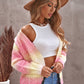 Tie-Dye Cable-Knit Raglan Sleeve Open Front Cardigan