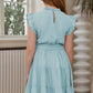 Girls Tie-Waist Frill Neck Flutter Sleeve Tiered Dress