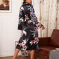 Floral Drop Shoulder Tie Waist Satin Robe