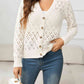 Openwork V-Neck Buttoned Knit Top