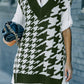 Houndstooth Side Slit Ribbed Sweater Vest Dress