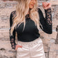 Spliced Lace Round Neck Long Sleeve Top