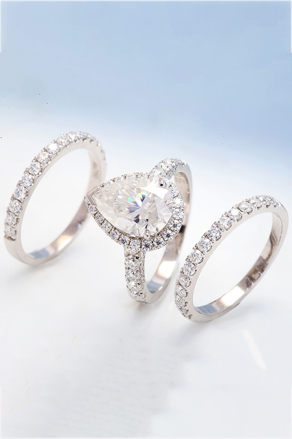 3-Piece 14K White Gold Pear Shape 2.5 Carat Moissanite Ring Set