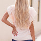 Round Neck Frill Trim Butterfly Sleeve Top