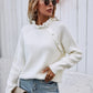 Button Detail Frill Neck Rib-Knit Sweater