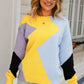 Color Block Ribbed Trim Round Neck Sweater