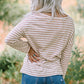Striped Boat Neck Drop Shoulder Top