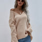 V-Neck Rib-Knit Drop Shoulder Tunic Sweater