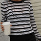 Striped Openwork Long-Sleeve Knit Pullover