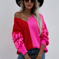 Leopard Color Block V-Neck Tunic Pullover Sweater