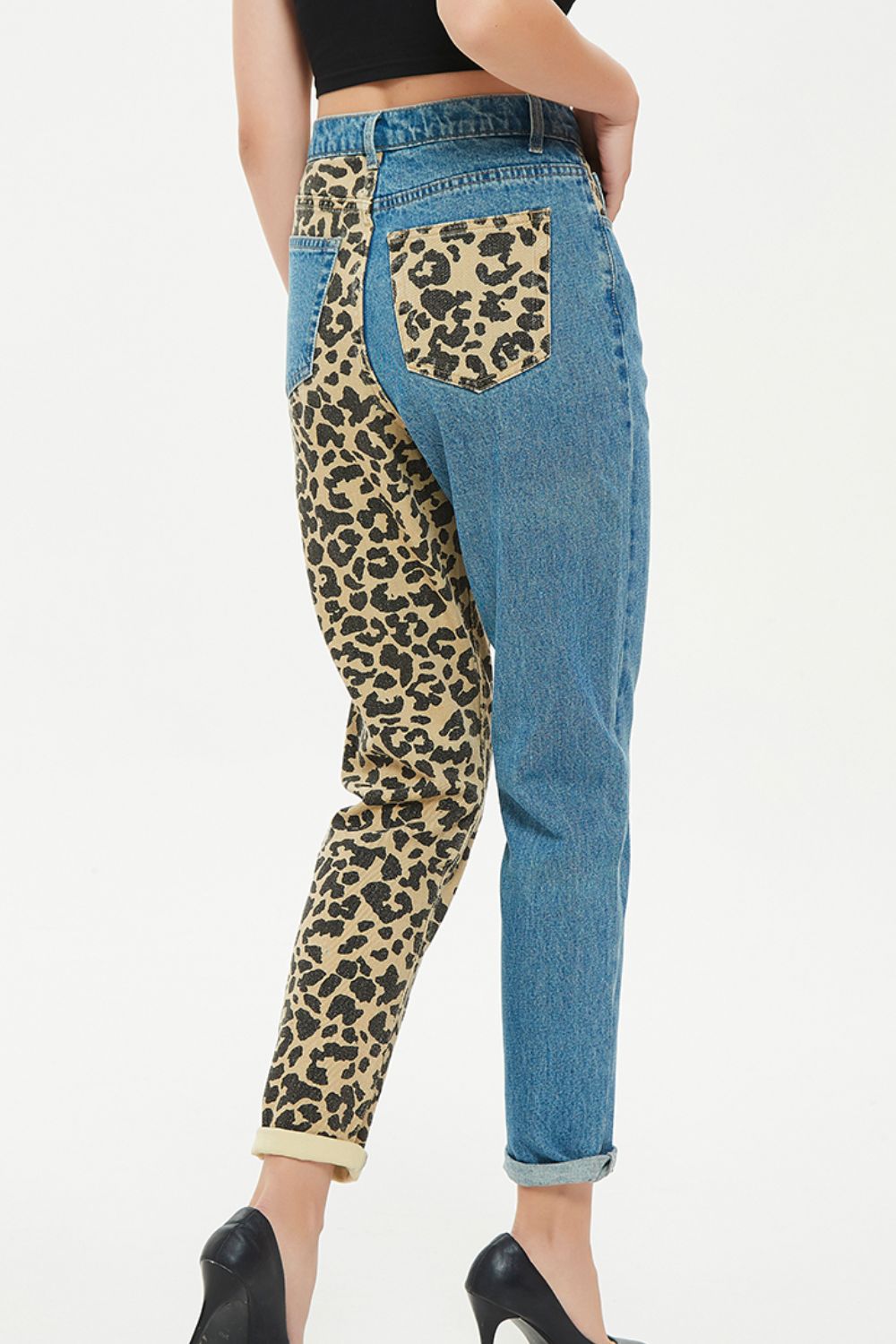 Full Size Leopard Two-Tone Jeans