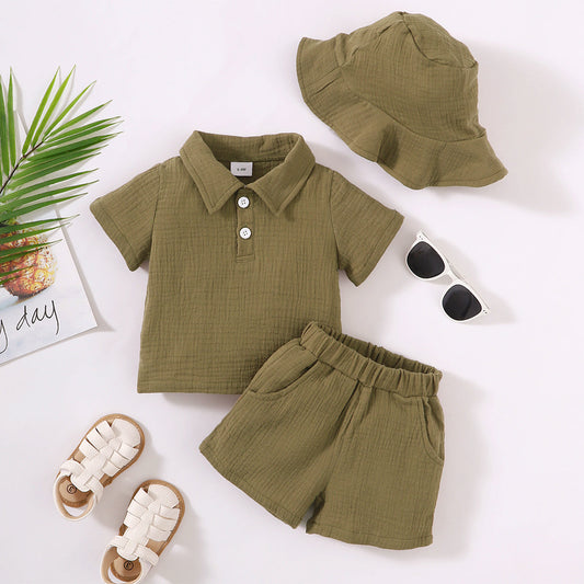 Textured Polo Shirt and Shorts Set