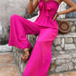 Frill Trim Strapless Smocked Wide Leg Jumpsuit