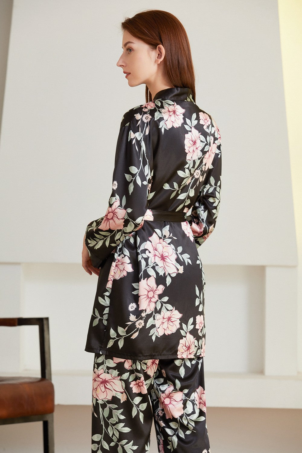 Floral Satin Tie-Waist Robe