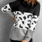 Patterned Color Block Turtleneck Sweater