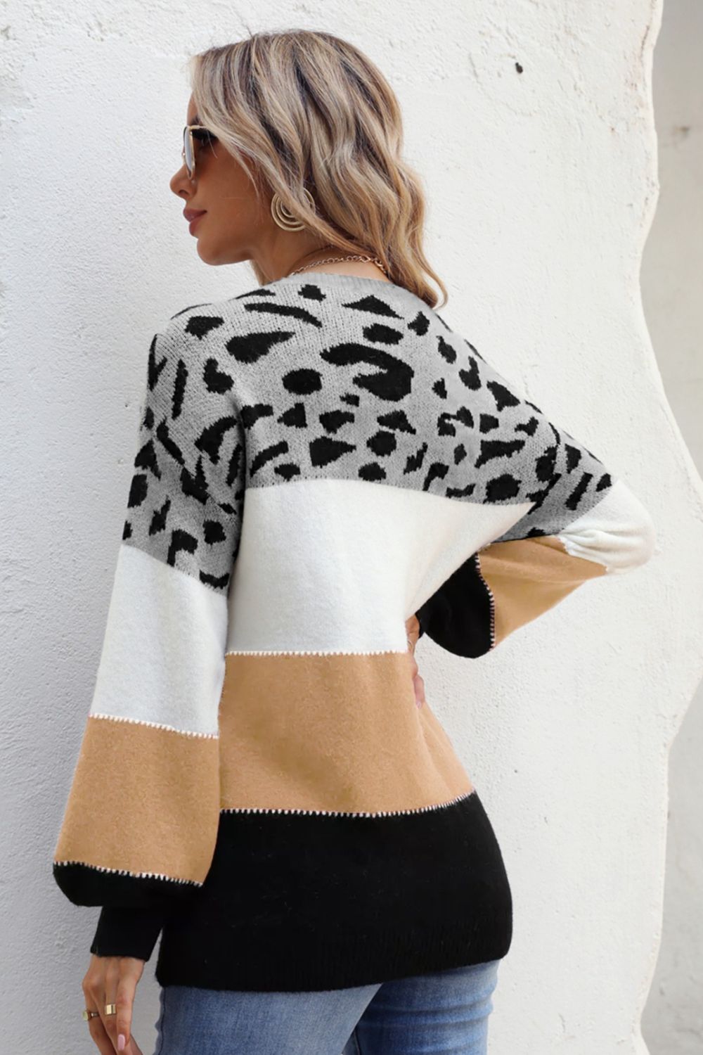 Animal Print Color Block Sweater