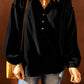 Balloon Sleeve Frill Trim Notched Neck Blouse