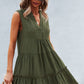 Frill Trim Notched Sleeveless Tiered Dress