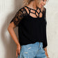 Strappy Neck Spliced Lace Eyelash Trim Blouse