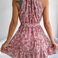 Floral Tie Waist Ruffle Hem Sleeveless Dress