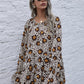Leopard Round Neck Tiered Flounce Sleeve Blouse
