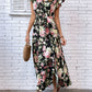 Floral Flutter Sleeve Tie-Waist Split Dress