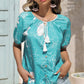 Floral Tassel Tie Buttoned Blouse