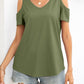 Curved Hem V-Neck Cold-Shoulder Tee