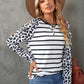 Leopard Print Striped Distressed Long Sleeve Tee