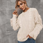Mixed Knit Fringe Detail Round Neck Sweater