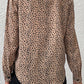 Animal Print Puff Sleeve Tie-Neck Blouse