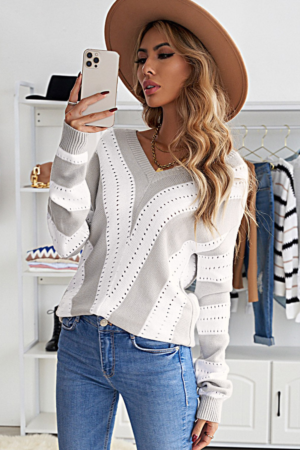 Color Block  Drop Shoulder Sweater