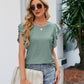 Round Neck Flutter Sleeve Eyelet Blouse