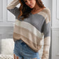 Color Block Openwork V-Neck Knit Top