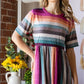 Heimish Full Size Striped Round Neck Babydoll Tee in Fuchsia Multi