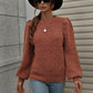 Heathered Long Lantern Sleeve Rib-Knit Sweater