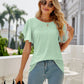 Eyelet Flutter Sleeve Round Neck Top
