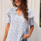 Floral Smocked Ruffle Shoulder Tie Neck Top