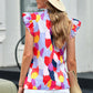 Printed Flutter Sleeve Frill Neck Top