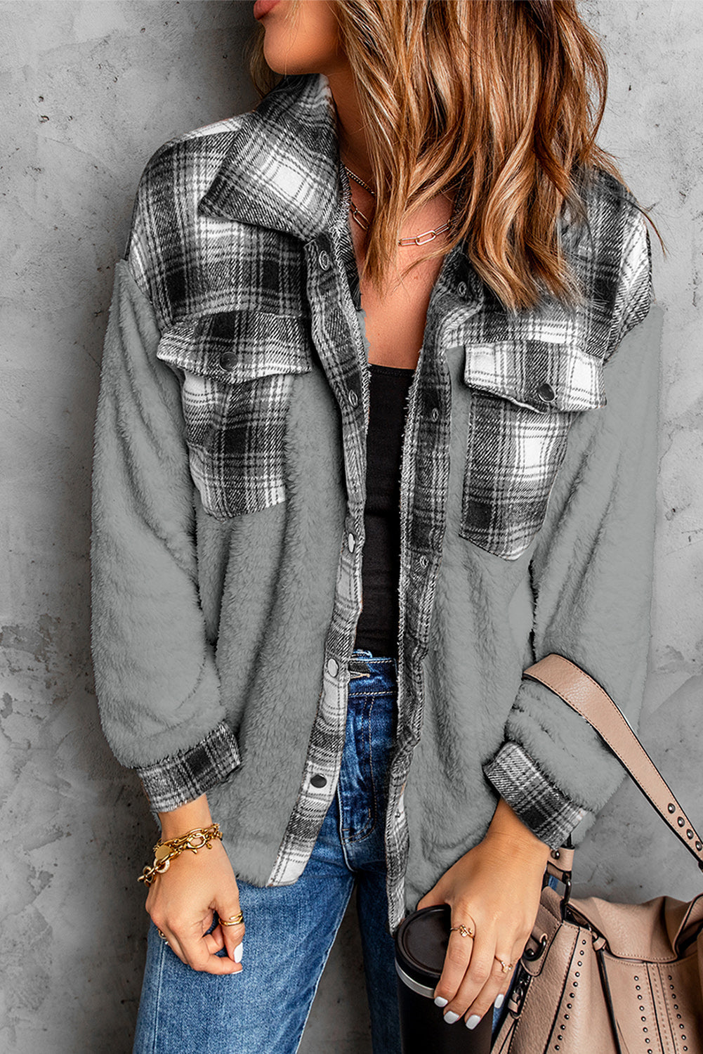Plaid Snap Front Fleece Shacket