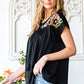 Embroidered Tie-Neck Tassel Blouse
