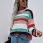 Striped Rib-Knit Dropped Shoulder Sweater