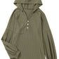 Puff Sleeve Side Slit Buttoned Waffle Knit Hoodie